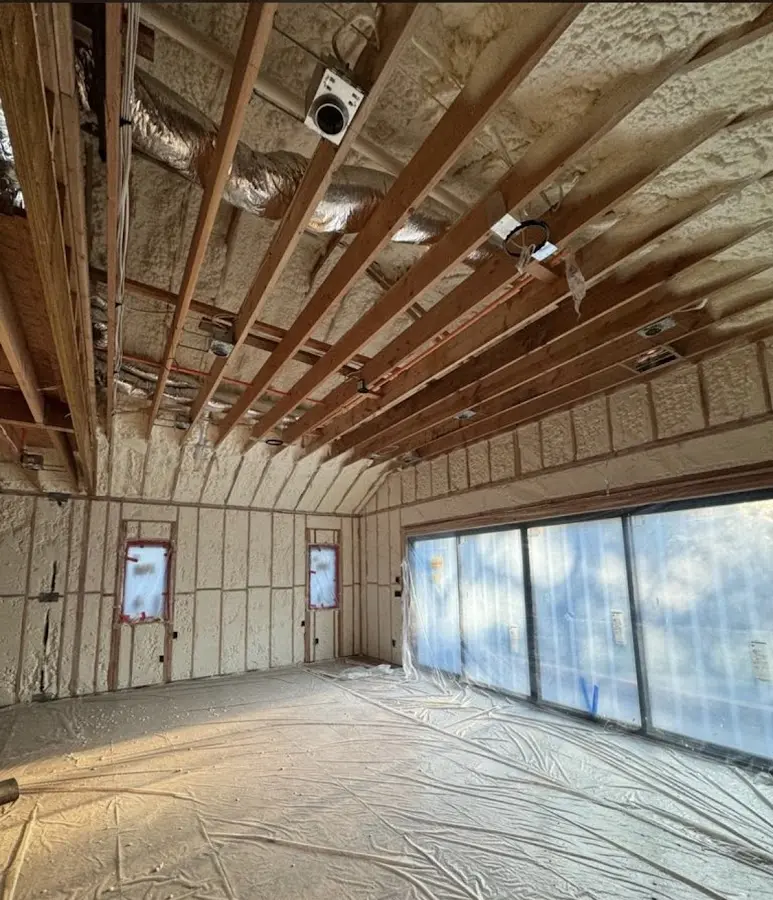 Interior walls and ceiling insulated with spray foam during new construction in Spearfish